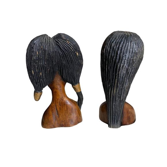 Wooden African People Art Male & Female Brown Stained Handcarved Crafted - Picture 2 of 11